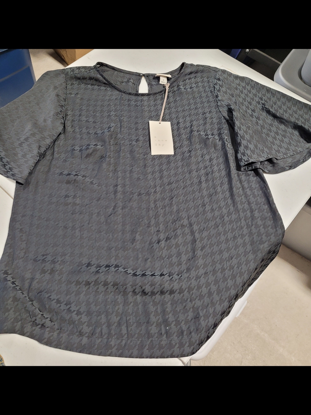 a new day Black Houndstooth Short Sleeve Blouse
